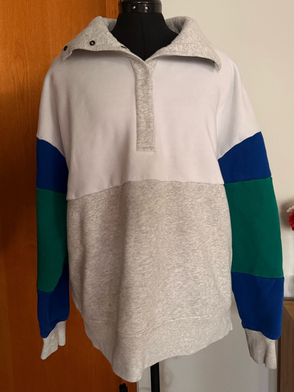 Colorblock Cotton Snap Neck Sweatshirt